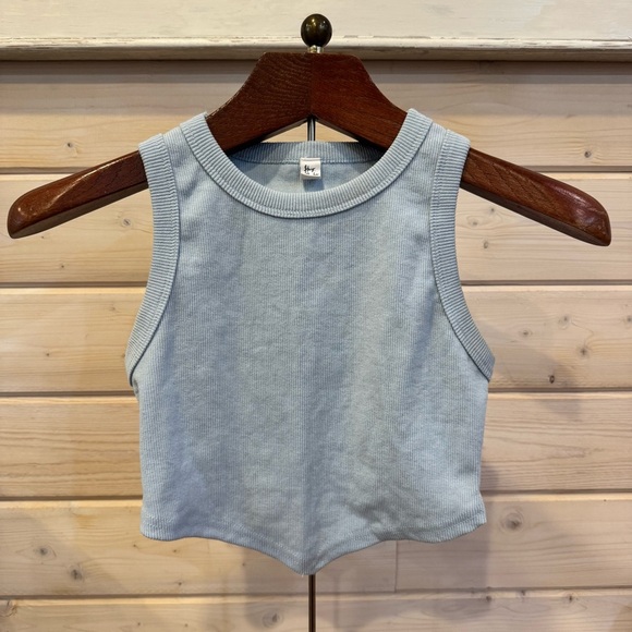 Sky Blue Ribbed Crop Tank - Picture 1 of 2